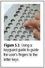 Figure 5.3. Using a keyguard guide to guide the user's fingers to the letter keys.